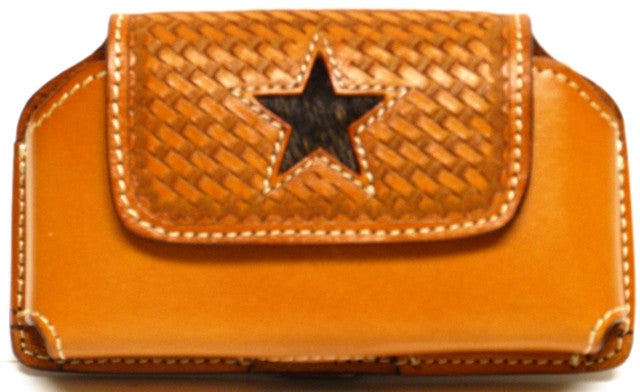 (WFAPC1074) Western Leather Cellphone Holder with Hair Star Inlay for iPhone 4 & Blackberry