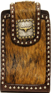 (WFAPC762BLS) Western Hair-On Cell Phone Holder with Longhorn Concho for iPhone & Blackberry