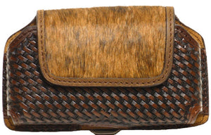 (WFAPC782) Western Leather/Hair-On Basketweave Cell Phone Holder for iPhone4 & Blackberry