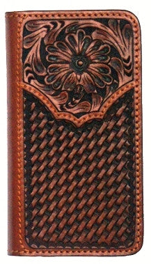 (WFAPH104-I6) Western Tooled/Basketweave Cell Phone Holder/Wallet for iPhone 6