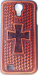 (WFAPH35) Western Basketweave Snap Case with Hair-On Cross for Samsung Galaxy S4