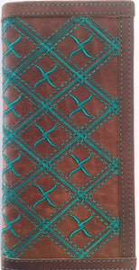 (WFAXRC-11) Twisted-X Brown Rodeo Wallet with Blue Embroidery