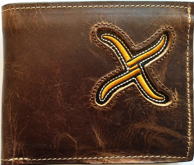 (WFAXRC-B2) Twisted-X Brown Leather Bi-Fold Wallet with Gold Embroidered Logo