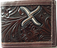 Load image into Gallery viewer, (WFAXRC-B5) Twisted-X Western Chocolate Floral Tooled B-Fold Wallet