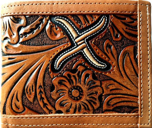 (WFAXRC-B6) Twisted-X Western Tan Floral Tooled Bi-Fold Wallet