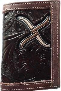 (WFAXRC-T5) Twisted-X Chocolate Tooled Leather Tri-Fold Wallet