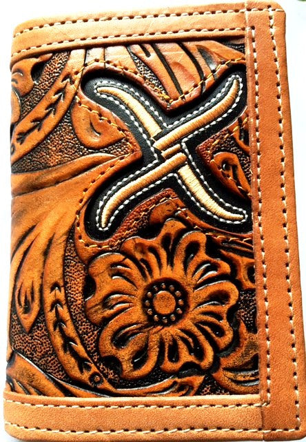(WFAXRC-T6) Twisted-X Tan Tooled Leather Tri-Fold Wallet