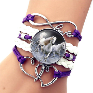 "3 White Horses" Leather Infinity Horse Wrap Bangle Bracelet
