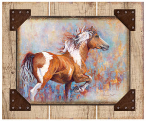 "Wild Fire" Paint Horse Rustic Mounted Tin Wood Sign