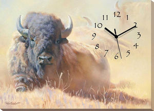 "Resting Bull" Bison Wrapped Canvas Clock