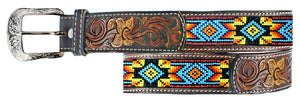 Twisted-X Brown Leather & Beaded Belt