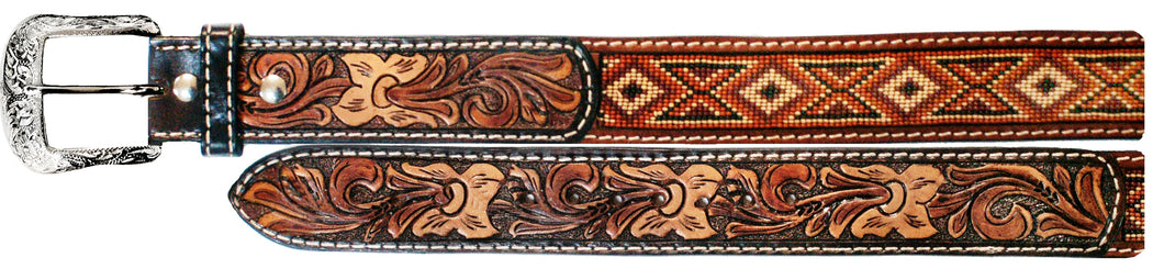 Twisted-X Brown Natural Leather & Beaded Belt